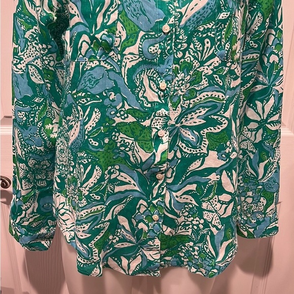 Lilly Pulitzer sea view linen button down shirt in botanical green safari M - Picture 5 of 12